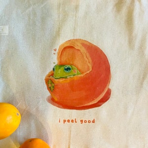 Frog Tote Bag I Peel Good Pun Heat Press Print 100% Cotton Grocery Bag Jute Bag Frog Toad Accessories Frog Lover Art Bag image 7