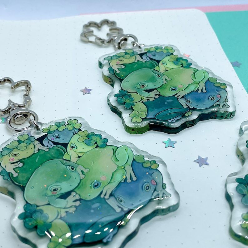 Frog Garden Keycharm Glitter Key Charm Key Accessories Acrylic Charm Keychain Flower Clasp Animal Keychain Epoxy Double Sided image 8