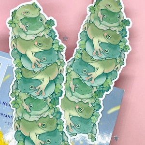 Frog Stack Bookmark Frog Art Cute Bookmark Laminated Cottagecore Book Book Lovers Frog Stationery Reading Frogs zdjęcie 3