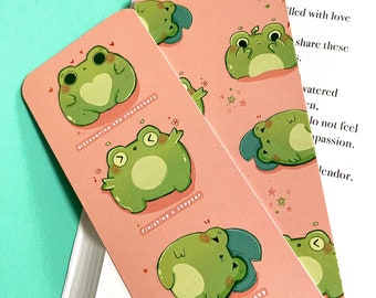Frosch Lesezeichen | Frosch Kunst | Süßes Lesezeichen| Doppelt bedruckt | Cottagecore Buch | Muster | Buchliebhaber | Frosch Briefpapier | Lesezubehör