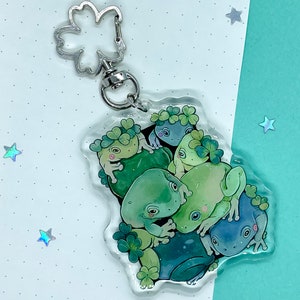 Frog Garden Keycharm Glitter Key Charm Key Accessories Acrylic Charm Keychain Flower Clasp Animal Keychain Epoxy Double Sided image 6