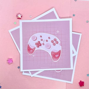 Sakura Mini Print | Cute Controller Art | Gamer Girl | Kawaii Stationery | Journal Scrapbooking | Cherry Blossom Print Gaming Art Set