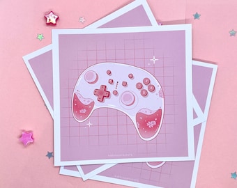 Sakura Mini Print | Cute Controller Art | Gamer Girl | Kawaii Stationery | Journal Scrapbooking | Cherry Blossom Print Gaming Art Set