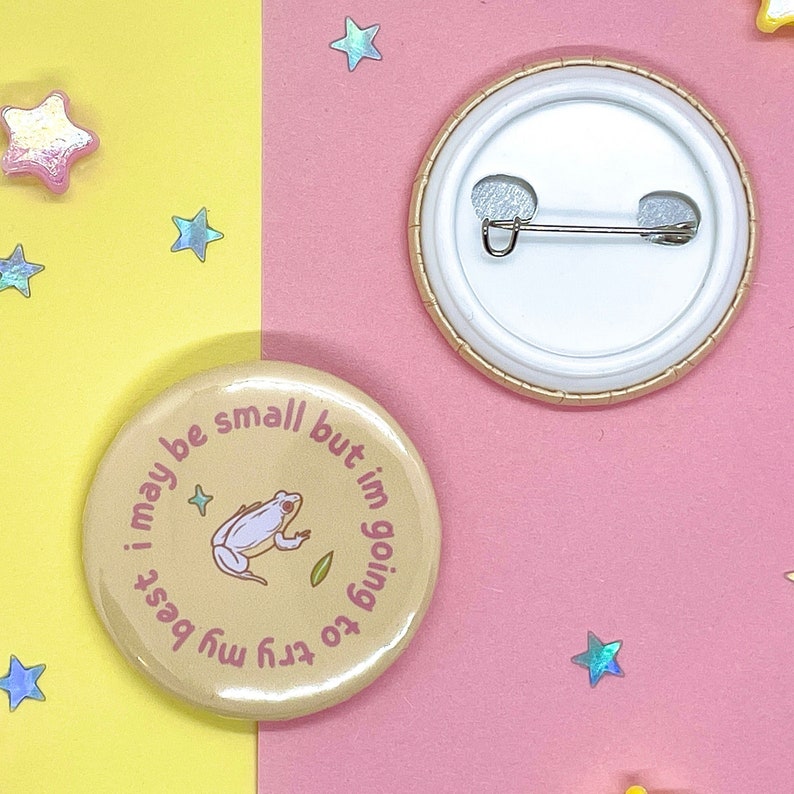 Frosch Button Pin Frosch Pin Back Affirmation Pin Anstecker Positive Pin Anstecker Stifte für seelische Gesundheit 37mm Handgemachte Selbstliebe Anstecknadel Bild 1