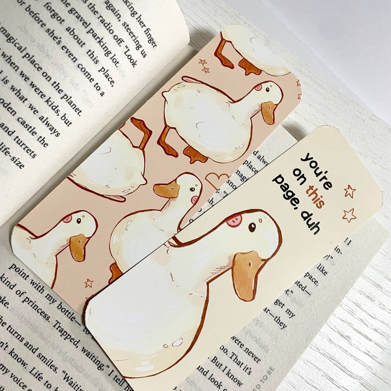 Duck Bookmark You're on this Page Cute Bookmark Double Printed Cottagecore Book Lovers Duckling Stationery Reading Accessories image 7
