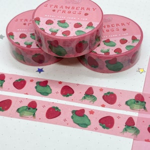 Strawberry Frog Washi Tape | Cute Frog Washi Tape | Scrapbooking | Journaling | Rice Paper | Kawaii Stationery | 15mm x 10m |