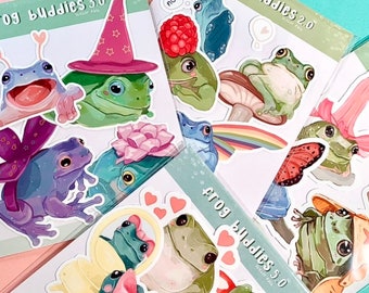 Aangepast stickerpakket | Kikkerstickers | Stickerpakket | Froggy-sticker | Vinyl | Laptopsticker | Waterdicht | Decoratiestickers | Kawaii schattig