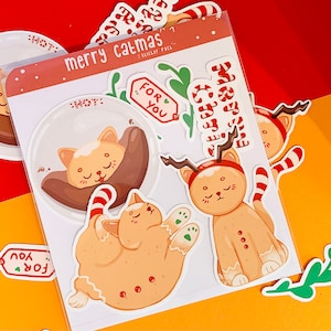 Merry Catmas | Christmas Sticker | Happy Holidays | Sticker Pack | Christmas Gift | Laptop Decal Sticker | Cat Sticker | Waterproof Vinyl