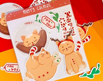 Merry Catmas | Christmas Sticker | Happy Holidays | Sticker Pack | Christmas Gift | Laptop Decal Sticker | Cat Sticker | Waterproof Vinyl