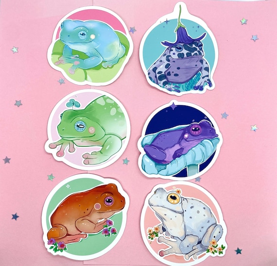 Pastel Frog Friends | Frog Sticker | Durable Big Sticker | Laptop Sticker | Vinyl Toad Sticker | Deco Stickers Cute Waterproof | Hydroflask