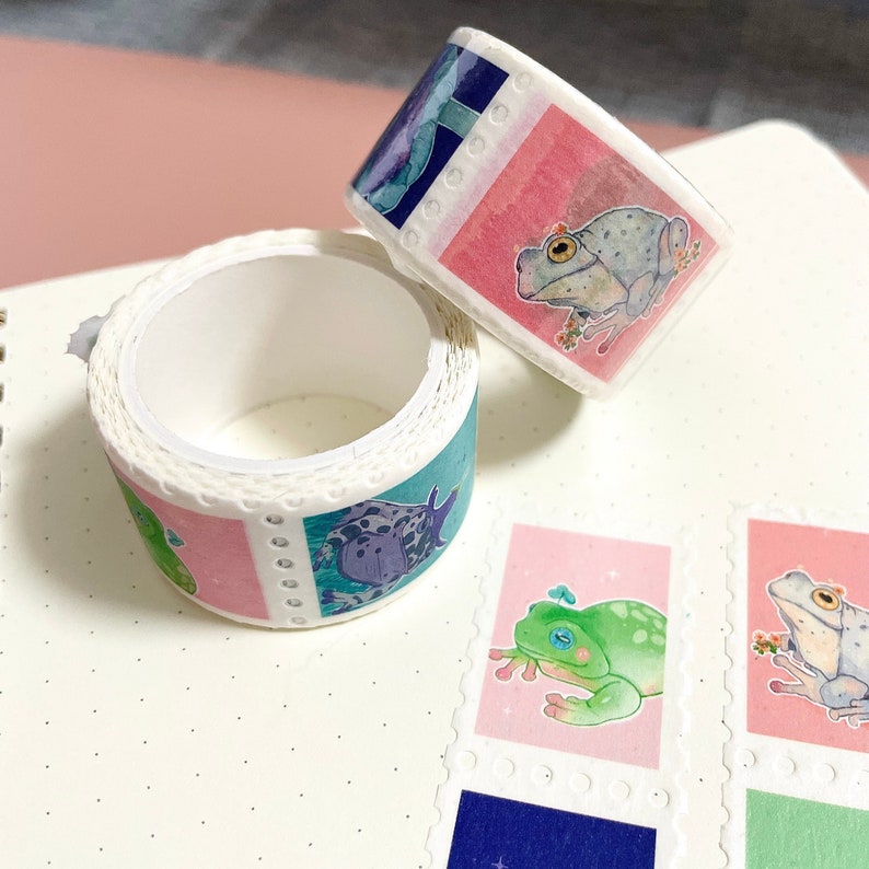 Stamp Washi Tape Cute Frog Washi Tape Pastel Frogs Scrapbooking Journaling Kawaii Stationery Tape Frog Lover 25mx5m image 6