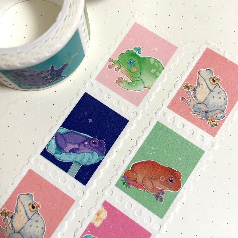 Stamp Washi Tape Cute Frog Washi Tape Pastel Frogs Scrapbooking Journaling Kawaii Stationery Tape Frog Lover 25mx5m image 3