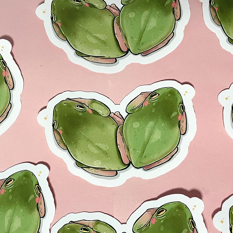 Heart Frogs Sticker Valentines Sticker Frog Sticker Cute Tree Frogs Decal Die Cut Laptop Sticker Vinyl Sticker Deco Love image 1