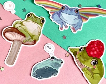 Frosch Sticker | Frosch Freunde 2.0 | Sticker Pack | Laptop Aufkleber | Vinyl-Aufkleber | Aufkleber | Niedliche Sticker | Cottagecore | Kröte Sticker