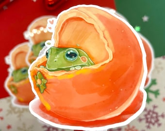 Orange Frosch Sticker | Laptop Sticker | Vinyl Sticker | Weihnachten | Hydroflask Sticker | Niedliche Sticker | Wasserfester | Frosch Sticker | Abziehbild