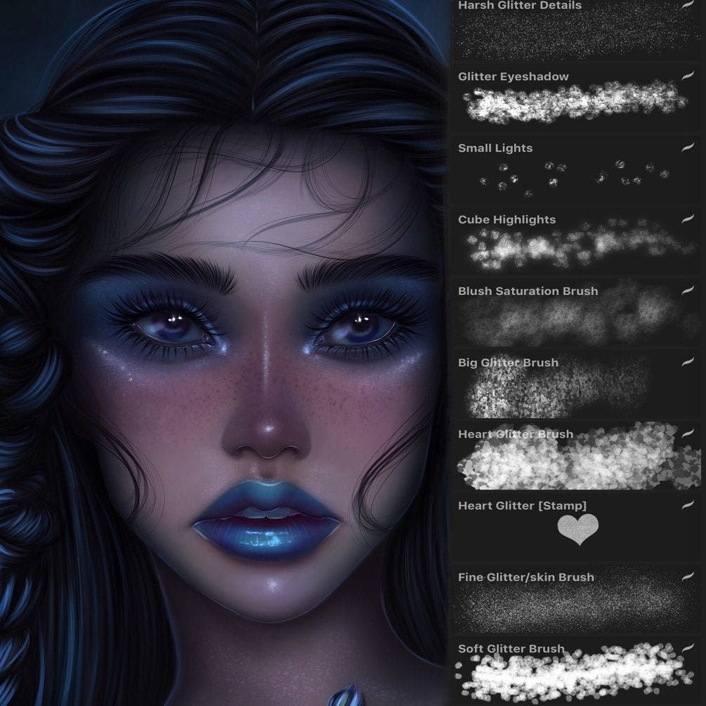 Highlighter & Glitter Brush Set for Procreate – Makeup Skin Texture Pack with Free Updates
