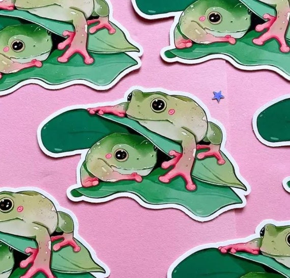 Snuggling Frogs Sticker | Cute Baby Frog | White Tree Frog Sticker | Toad Decal | Die Cut | Laptop Sticker | Vinyl Sticker | Deco Sticker