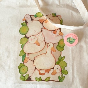 Pile of Ducks Tote Bag Heat Press Print 100% Cotton Grocery Bag Jute Bag Accessories Duck Lover Art Bag Cute Totebag image 2