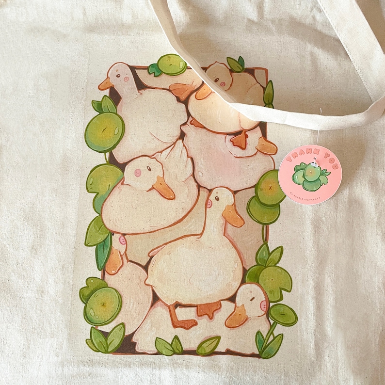 Pile of Ducks Tote Bag Heat Press Print 100% Cotton Grocery Bag Jute Bag Accessories Duck Lover Art Bag Cute Totebag image 2