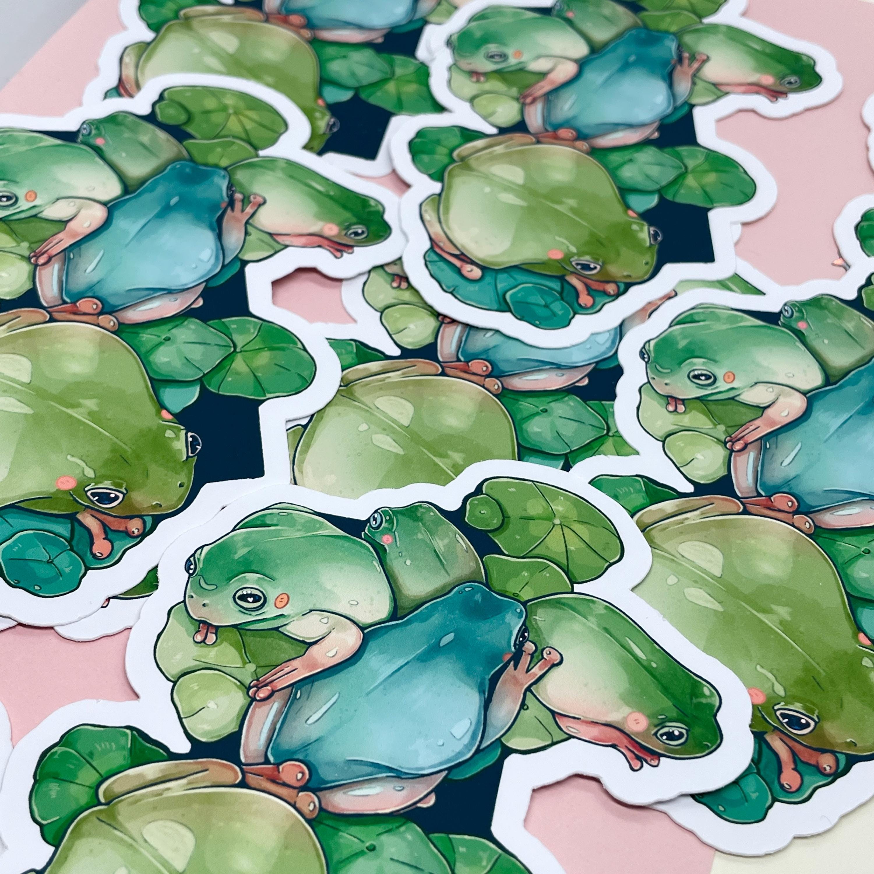 Frog Pile Vinyl Big Sticker Cute Green Frogs on Lily Pads Waterproof ...
