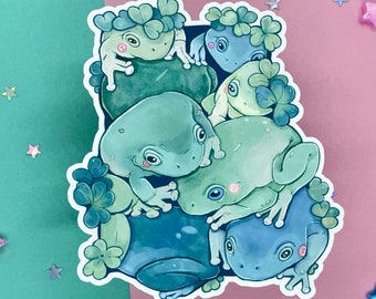 Frog Garden | Big Frog Sticker | Durable Sticker | Laptop Sticker | Vinyl Toad Sticker | Deco Stickers | Cute Waterproof | Hydroflask