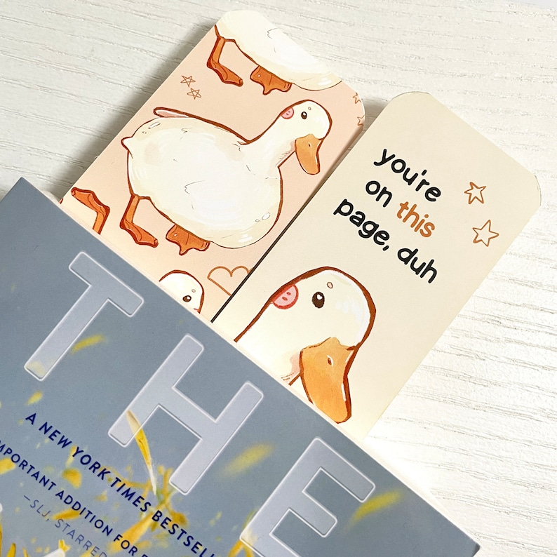 Duck Bookmark You're on this Page Cute Bookmark Double Printed Cottagecore Book Lovers Duckling Stationery Reading Accessories zdjęcie 3