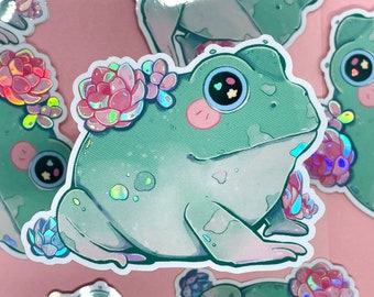 Sukkulenten Frosch Aufkleber | Holographische Sticker | Frosch Aufkleber | Pflanzenaufkleber | Aufkleber | Laptop Aufkleber | Vinyl-Aufkleber | Deko Sticker