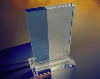 CRISTALLO PLATE trophy with blue CRYSTAL engraving customization