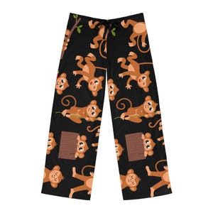 Pantalones de pijama con estampado de monos juguetones / Estampado negro integral