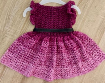 Robe bébé rose, crochet 4:6 mois, bébé fille