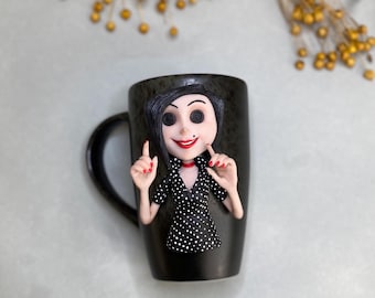 Other Mother Coraline Mug: Handmade Polymer Clay Porcelain Mug