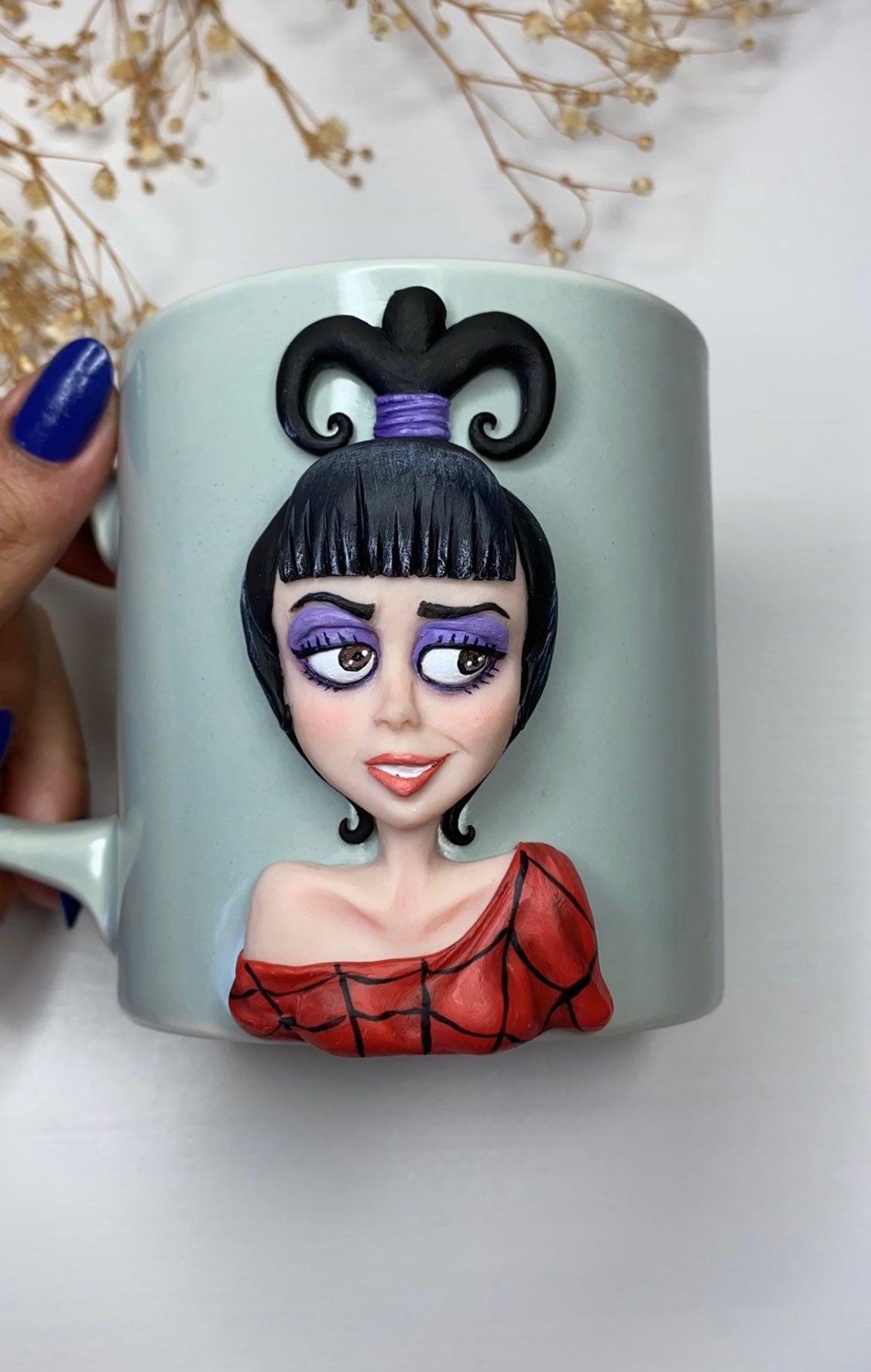 Lydia Deetz Sculpture, Polymer Clay Mug, Handmade, Custom Mug, Figure
