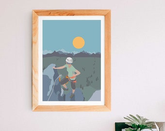 Top Of The Mountain - Via Ferrata Print, Rock Climbing, Woman Climber Via Ferrata in the Alps, Rock Climbing Print, Adventure Print