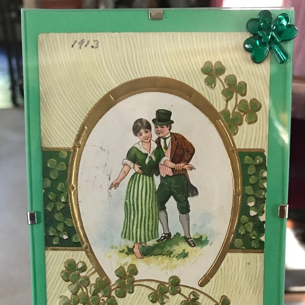 Antique framed adorable St Patrick’s greeting postcard