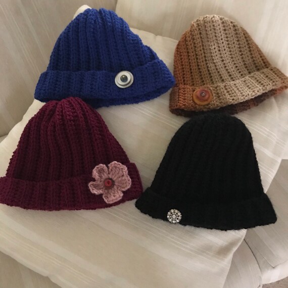 Handcrafted Knit Hat with Decorative Buttons JAYLEY Hand Made Banana Peel Beanie Hat with Button Detail  main image 2