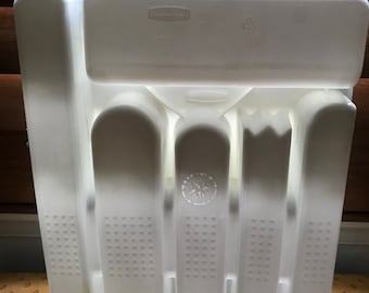 Organizador de utensílios de cozinha com gavetas (bandeja grande para talheres) Rubbermaid #2925, branco vintage.