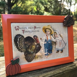 Thanksgiving framed vintage postcard greeting