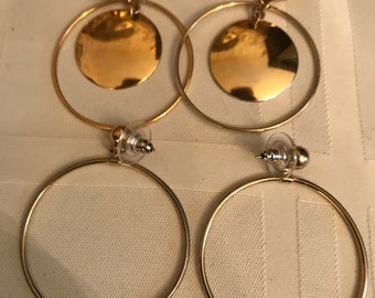 Drop dangle pierced  hoop  earrings that are vintage and large
