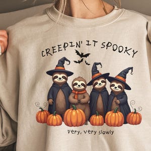 Funny Sloth Sweatshirt Gift For Mom, Sloth Halloween Shirt, Witch Costume Animal Tee, Cute Spooky Season Shirt, Creepin It Spooky, Sloth Tee