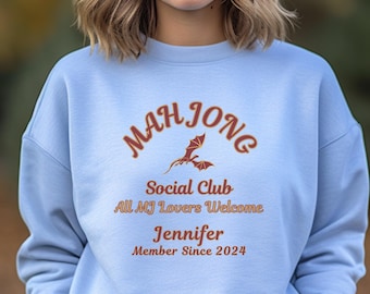Personalized Mahjong Social Club Sweatshirt, Mah Jong Player Gifts, Gift For MJ Lover Birthday, Sweatshirt For Mah Jongg Mom, MJ Tile Game 7