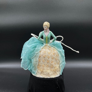 Little Vintage 1920’s Renaissance Style Porcelain Half Doll with Up Cycled Vintage Teal  Dress