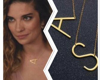 Alexis Rose large initial Necklace, 18 carat gold plated ,Alexis Necklace,Large Initial Sideways  Necklace, Gold Letter Necklace,