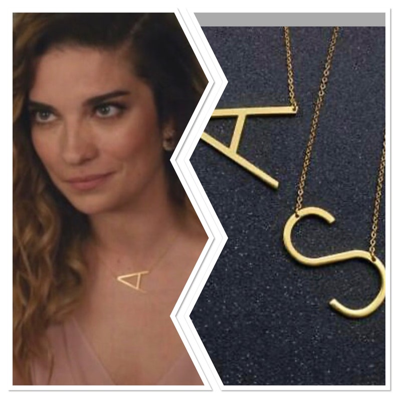 Alexis Rose large initial Necklace, 18 carat gold plated ,Alexis Necklace,Large Initial Sideways Necklace, Gold Letter Necklace, image 1