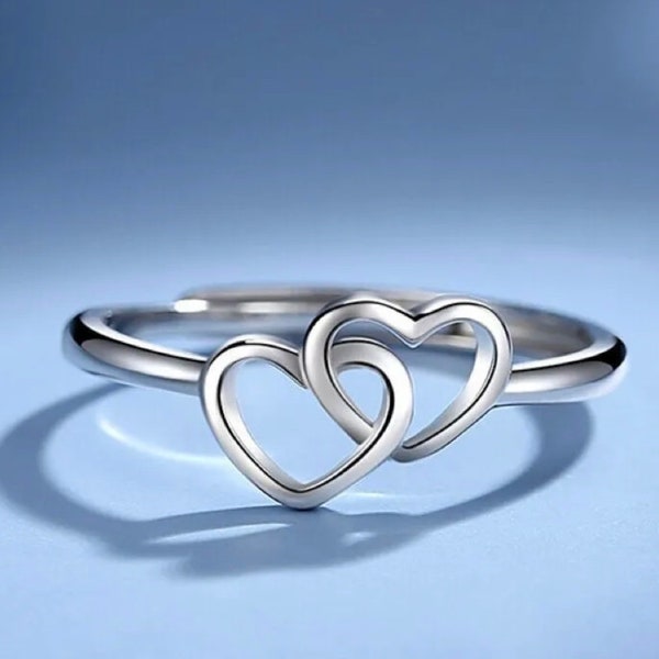 Adjustable Love Heart Ring - 925 Sterling Silver With Crystal, Women's Jewelry Gift