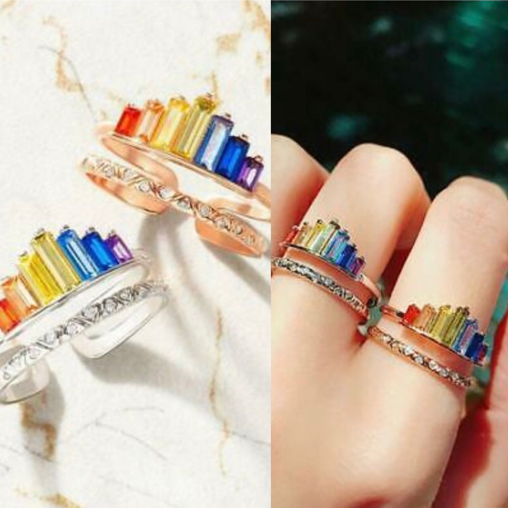 Rainbow Ring Rings Stackable RingMinimalist RingRainbow Etsy
