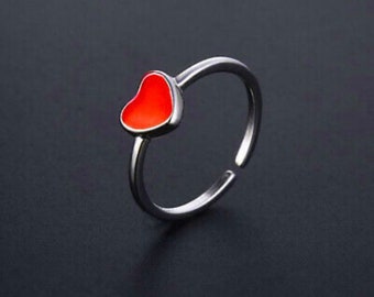 Tiny Red heart Ring, Rings, 925 sterling silver,Stackable Ring, Minimalist Ring, stacking Ring , Silver Ring, , adjustable ring, Mothers day