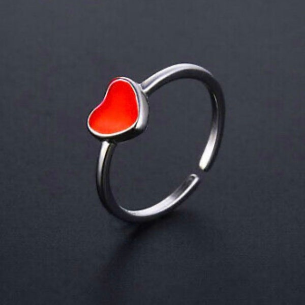 Tiny Red heart Ring, Rings, 925 sterling silver,Stackable Ring, Minimalist Ring, stacking Ring , Silver Ring, , adjustable ring, Mothers day