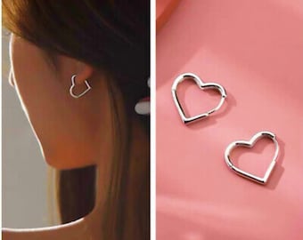 silver heart hoop earrings, Solid 925 sterling, earrings, love heart, jewellery earrings, Silver Earrings,Womens earrings,heart shaped hoops