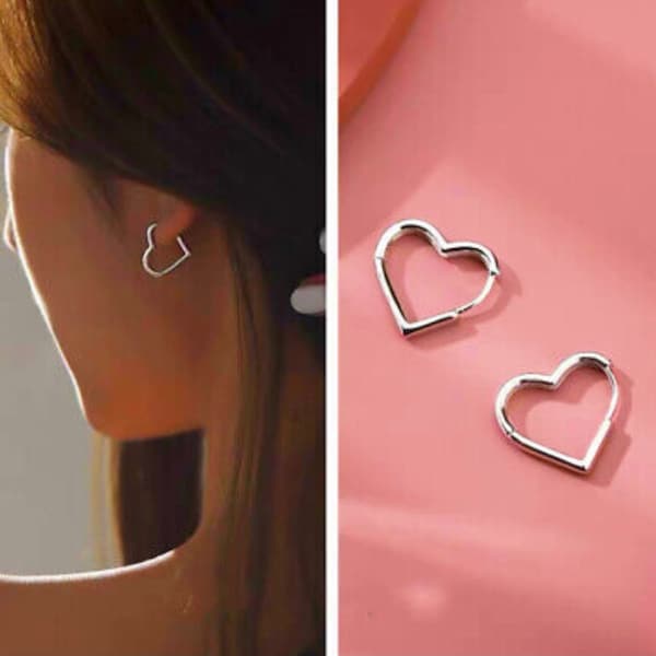 boucles d’oreilles en forme de coeur en argent, Solide 925 sterling, boucles d’oreilles, coeur d’amour, boucles d’oreilles bijoux, boucles d’oreilles en argent, boucles d’oreilles pour femmes, cerceaux en forme de cœur