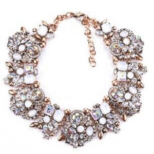 Rhinestone Crystal Chunky Bib Necklace, Statement Collar gold Heavy Party Necklace set best gift for her & Indian Design Jewelry